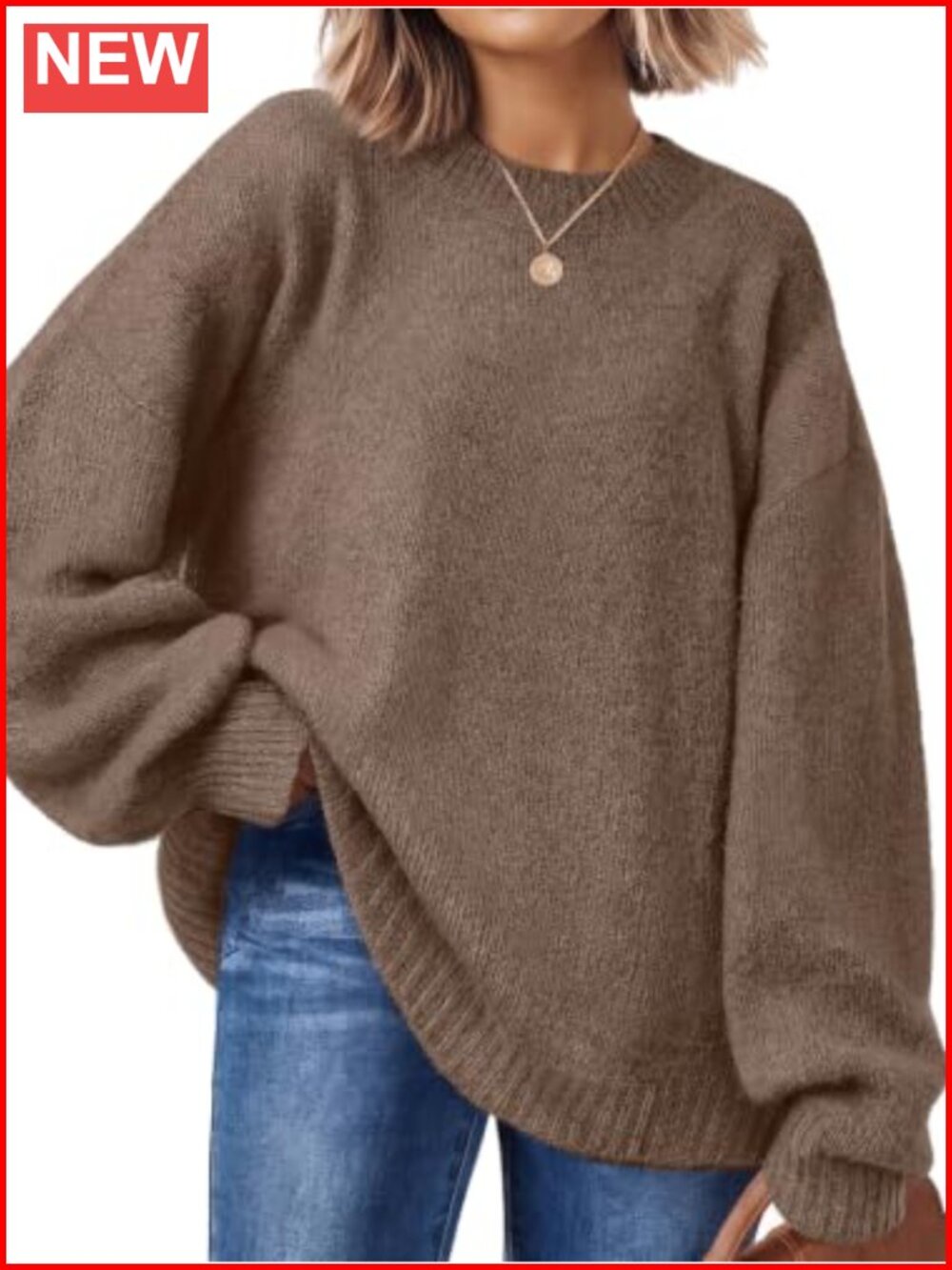 Oversized Crewneck Sweater Women Fall Winter Knit Long Sleeve Casual